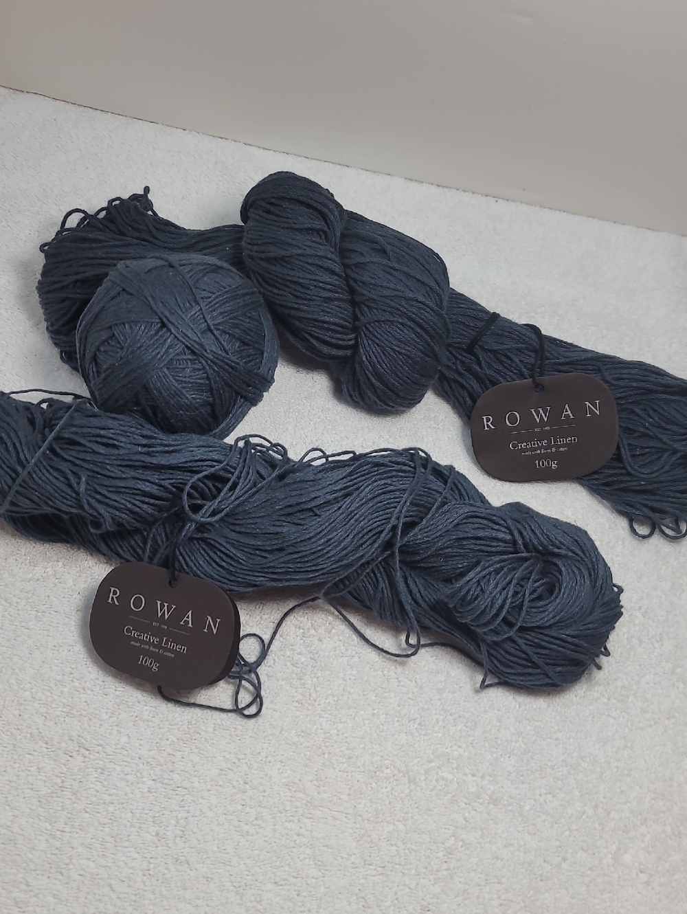 Rowan Creative Linen Yarn - Deep Navy Blue 2 Skeins & 1 Ball...NWT